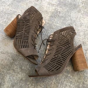 SAM EDELMAN WOMEN LEATHER STRAPPY SUEDE HIGH HEEL SANDAL TAN SIZE 8 Green